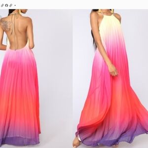 Fashion Nova Rainbow Gradient Halter Maxi Dress